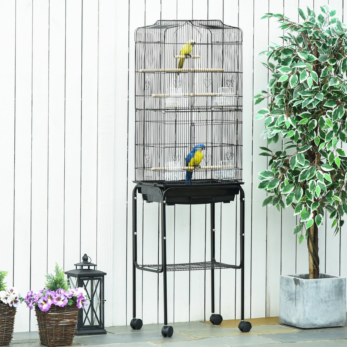 PawHut 62" Rolling Bird Cage Cockatoo House Play Top Finch Pet Supply