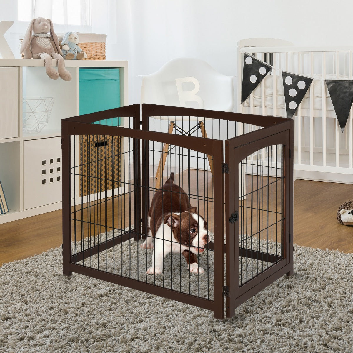 PawHut Wooden Decorative Dog Cage Pet Crate Fence Side Table Small