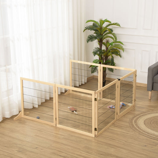 PawHut Wooden Pet Gate, Dog Safety Barrier, Freestanding Foldable