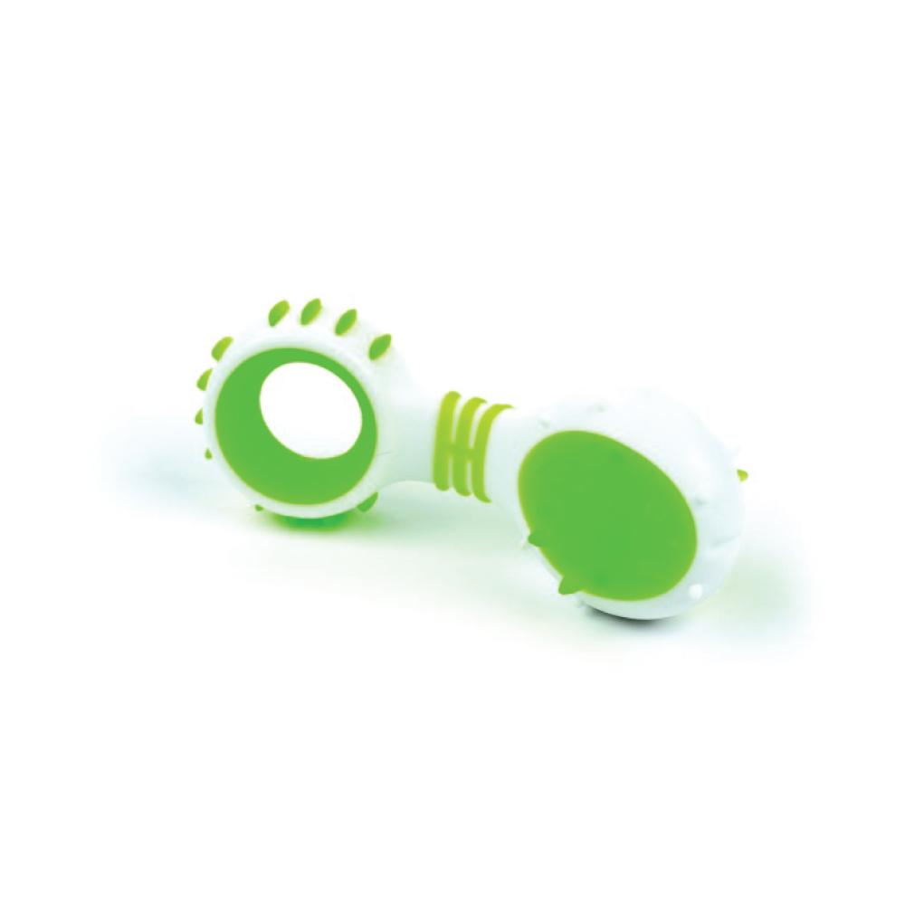 Dog Dental Rattle - Green Puppy Teething + Cleaning Gums Rubber Ridges