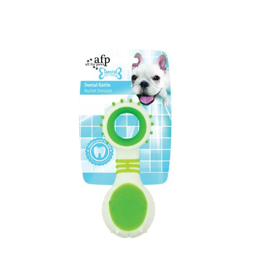 Dog Dental Rattle - Green Puppy Teething + Cleaning Gums Rubber Ridges