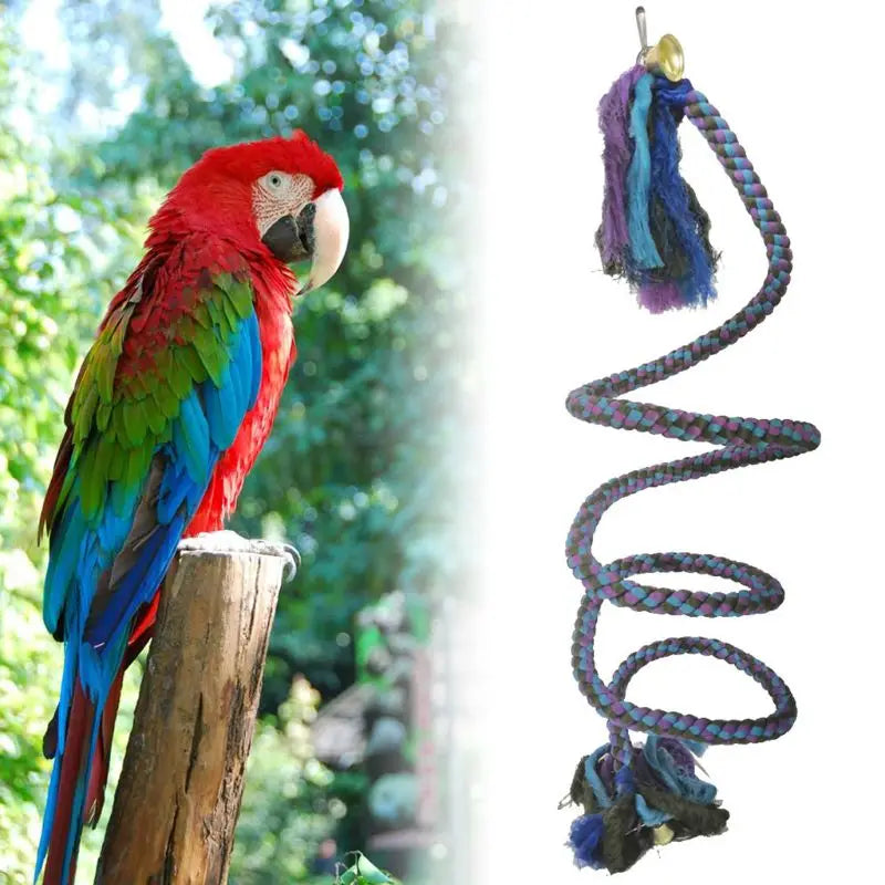 Purple Blue Bird Swing Hanging Parrot Spiral Rope Toys with Bells Chewing String Parrot Swing Toys