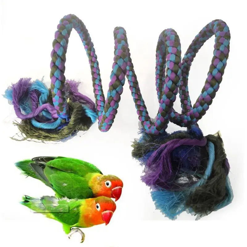 Purple Blue Bird Swing Hanging Parrot Spiral Rope Toys with Bells Chewing String Parrot Swing Toys