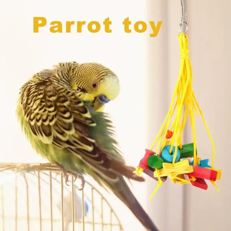 1-2PCS Plastic Wood Parrot Toy Bird Chew Biting Hanging Ornaments Funny Swing Rope Hanging Cage Swing Climb Chew Training Toy