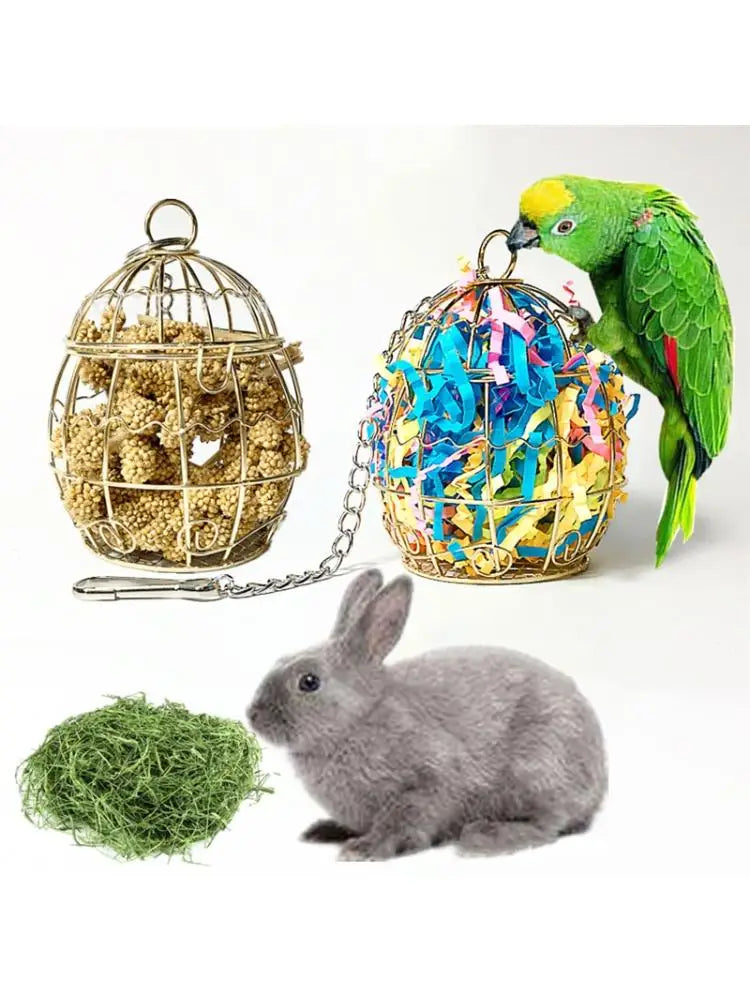 Bird Shredder Toys Stainless Steel Cage Feeder Foraging Parrot Millet Container GXMA