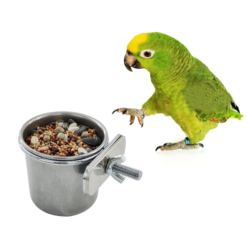 Hanging Cage Bowl for Pet Birds Anti-turnover Stainless Steel Feeding Food Drinking Feeder Dish Cup for Parrot Parakeet Lovebird