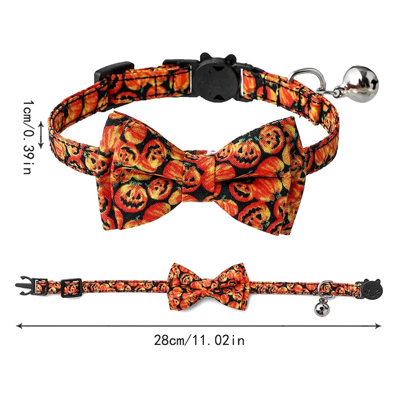 Newest Halloween Cat Collar With Bell Bowknot Puppy Kitten Necklace Adjustable Safety Buckle Chihuahua Bow Tie Pets Supplies