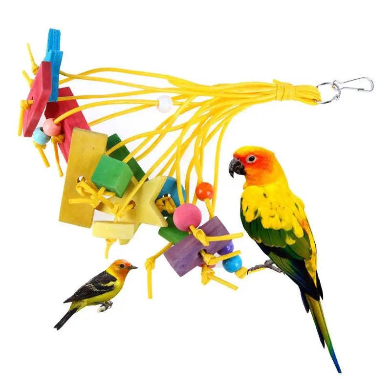 1-2PCS Plastic Wood Parrot Toy Bird Chew Biting Hanging Ornaments Funny Swing Rope Hanging Cage Swing Climb Chew Training Toy