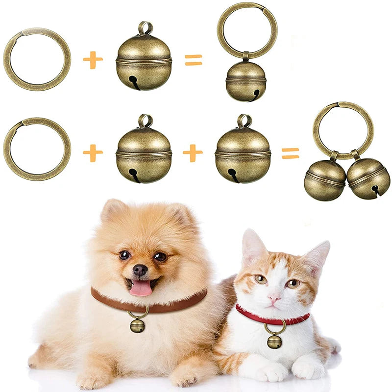 Cat Dog Collar Brass Bells Collar Dog Charm Bronze Bells Pet Pendant Key Rings Collars Necklace Christmas Tree Jingling Bells