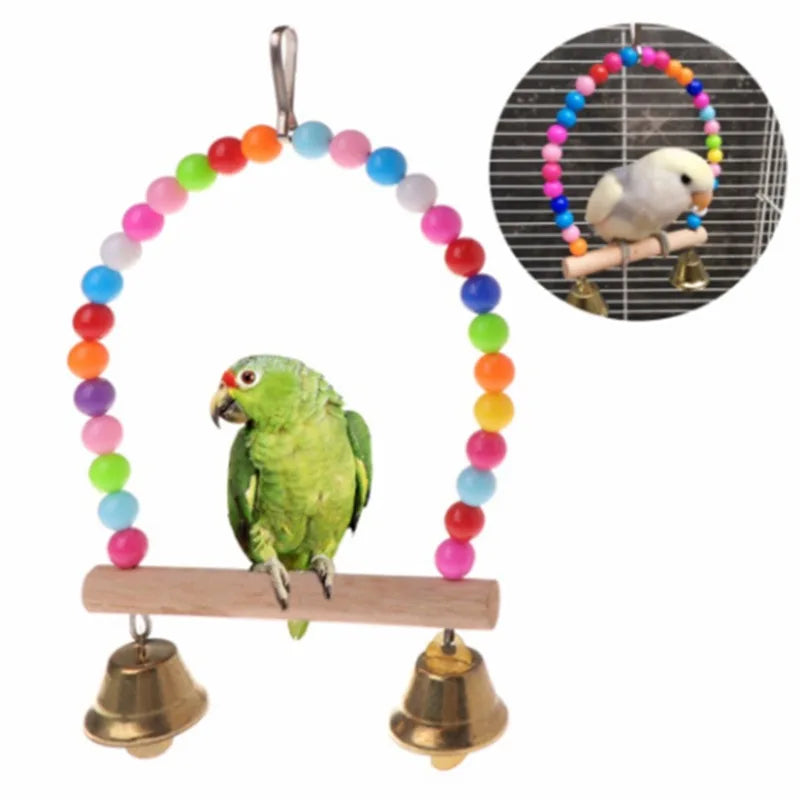 Parrots Toys Bird Swing Exercise Climbing Hanging Ladder Bridge Wooden Rainbow Pet Parrot Macaw Hammock Bird Toy With Bells