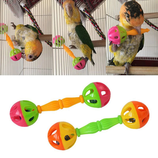 Parrot Toy Creative Pet Bird Parrot Hollow Double-head Bell Ball Rattle Bite Chew Training Toys  Interactive Ball Toy