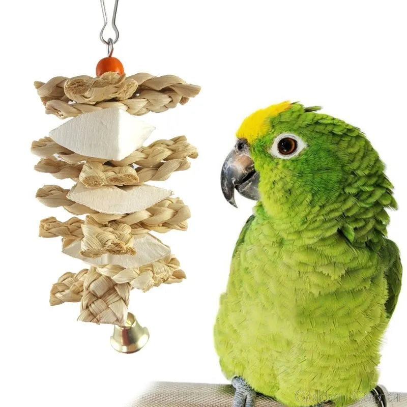 Pet Parrot Bird Natural Grass Toys Chewing Bite Hanging Cage Bell Swing Climb Playing Pendant Au10 20 Dropship