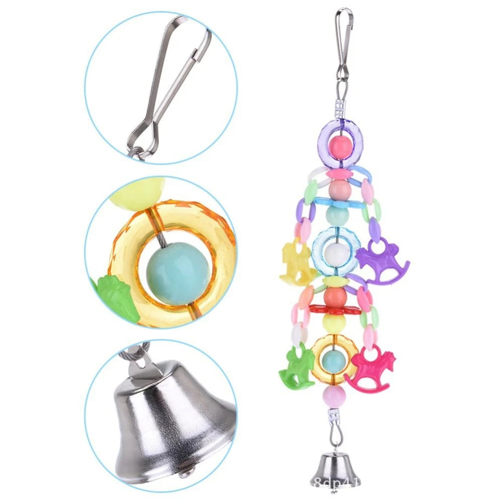 Climb Chewing Decoration Bells Suspension Acrylic Beads Swing Bird Parrot Toy Hanging Home Training Colorful Cage Bite