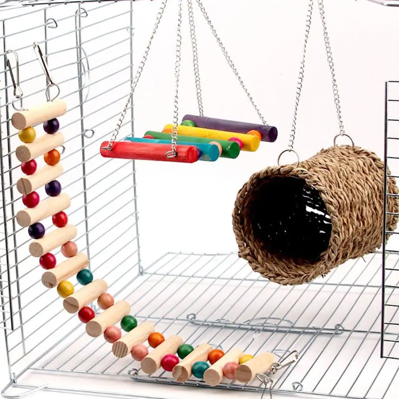 3Pcs Hanging Parrot Cage Toy Squirrel Hamster Squirrel Fashion Newest Hammock Bird Nest Swing Ladder Ferret Guinea Pig Play Toy