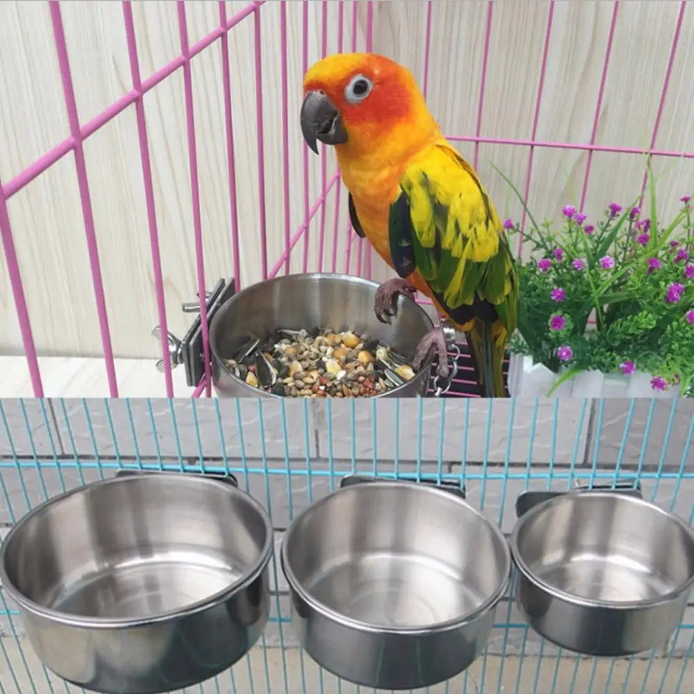 Stainless Steel Bird Feed Box Parrot Cups Bowls Container Bird Feeder Dish Cup for Food Water Feeding Bird Feeder for Cage