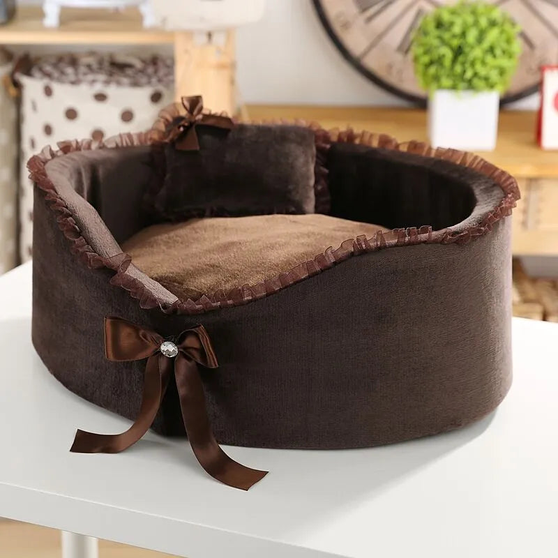 Dog Bed Cat Bed House Round Pet Bed Kennel For Small Dogs Cat Mat Nest Lace With Pillows Fashion Elegant Design S M