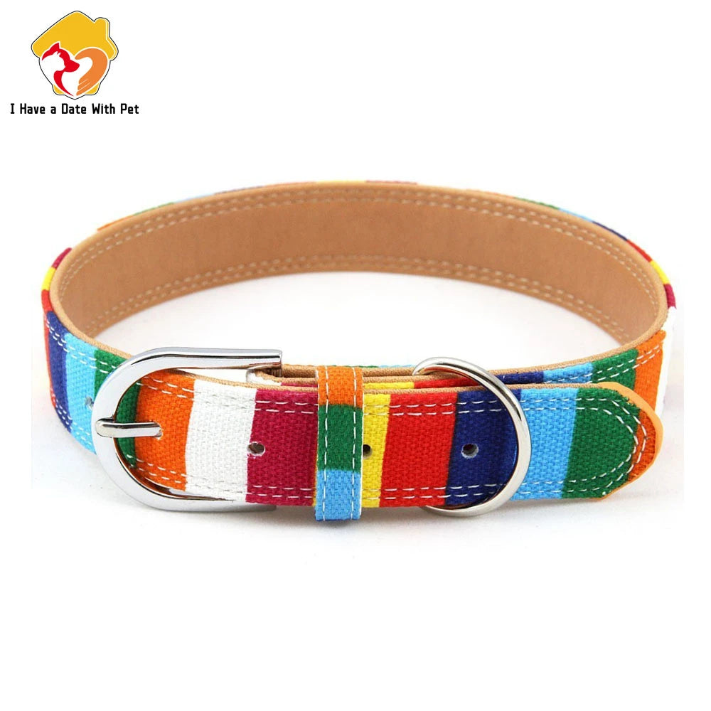 Pet Product Padded Big Dog Collar Personalized Canvas&Leather Puppy Cat Necklace for Small Medium Large Dog Chihuahua Collars