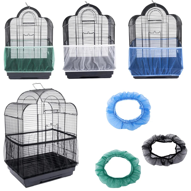 Receptor Seed Guard Nylon Mesh Bird Parrot Cover Soft Easy Cleaning Nylon Airy Fabric Mesh Bird Cage Cover Seed Catcher Guard