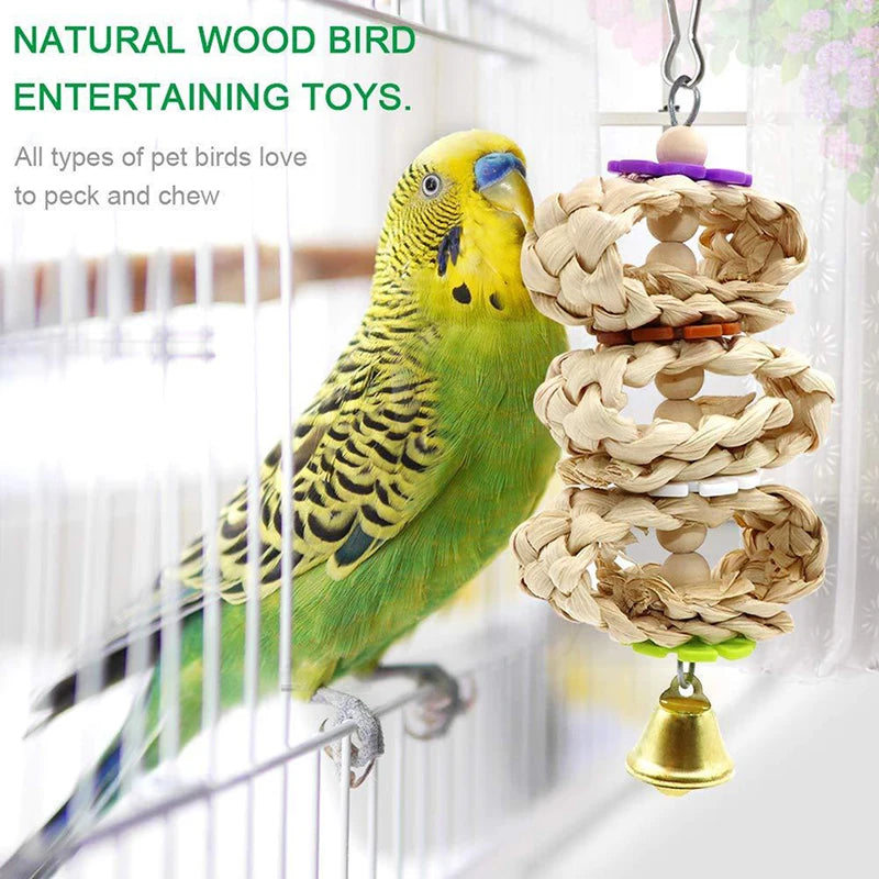 12Pcs Bird Cage Toys for Parrots Wood Birds Swing Reliable Chewable Bite Bridge Wooden Beads Shape Parrot Toy Bird Toys