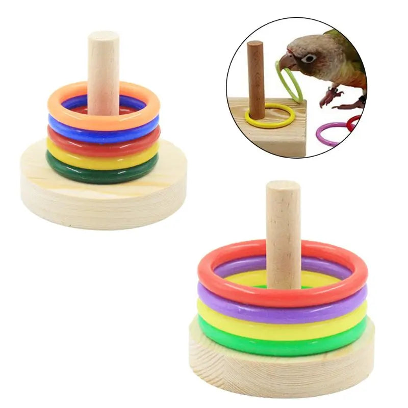 Bird Toys Parrot Wooden Platform Plastic Rings Intelligence Training Chew Puzzle Toy New