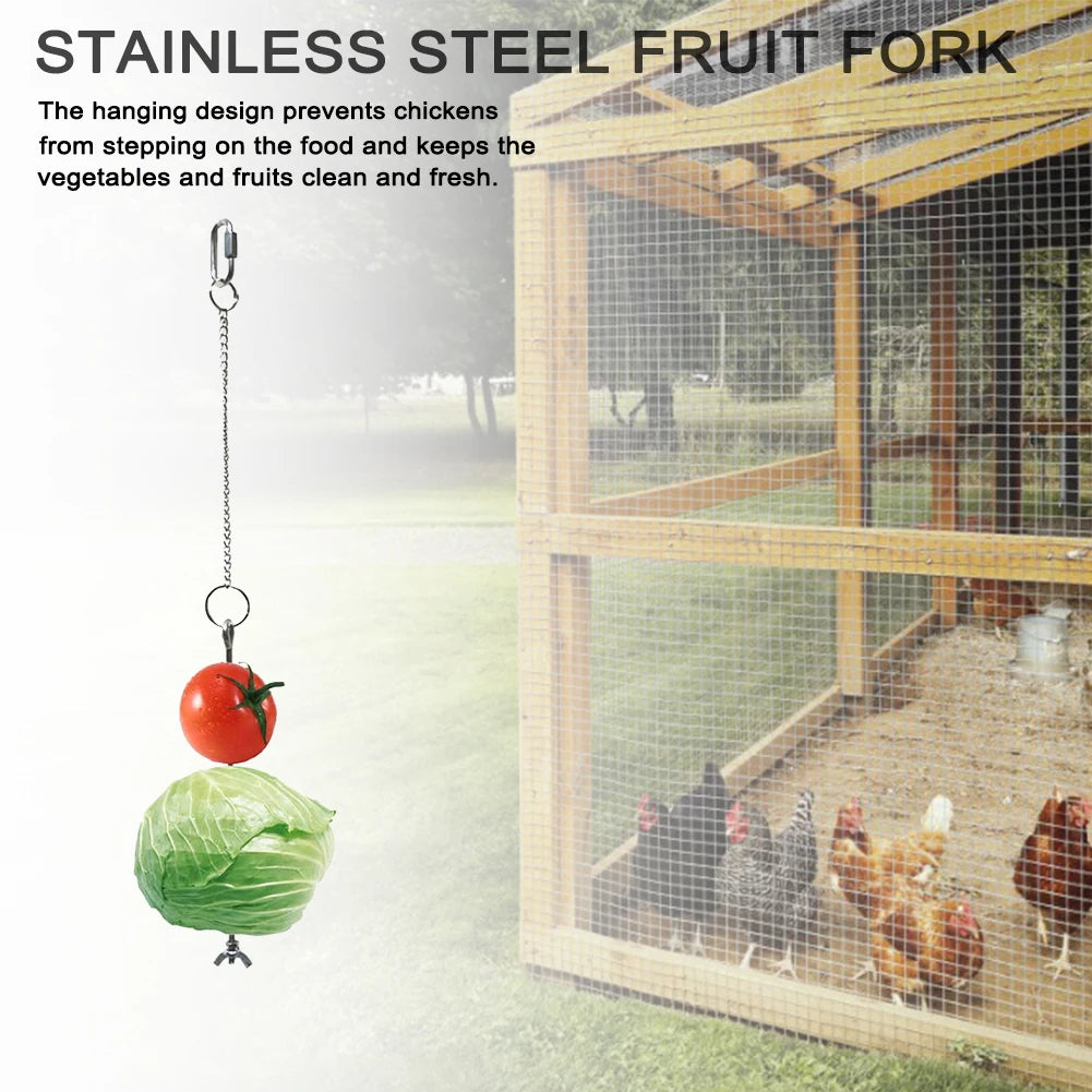 Pet Parrot Stainless Steel Feeder Fruit Corn Fork Toys Chicken Vegetables Holder Hanging Feeding Stick Feeder Accessories Pet