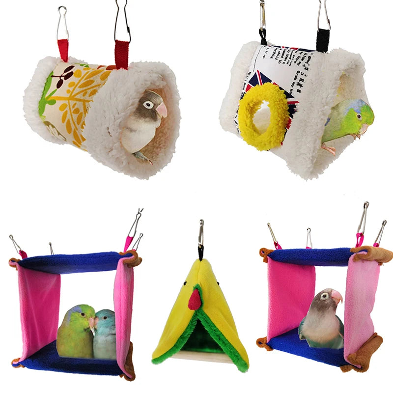 Soft Plush Bird Parrot Hammock Warm Hanging Bed Triangle Square Bird Parrot Nest Pet Cave Cage House For Small Animals 2021