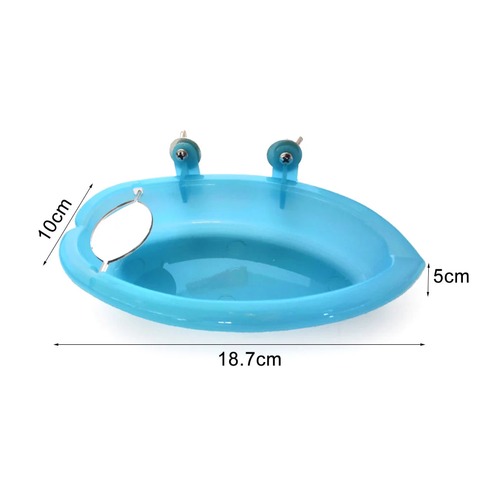 Parrot Bird Bathtub With Mirror Small Oval Bird Bathtub Pet Cage Accessories Shower Bathing Supplies Standing Box Bird Cage Toy