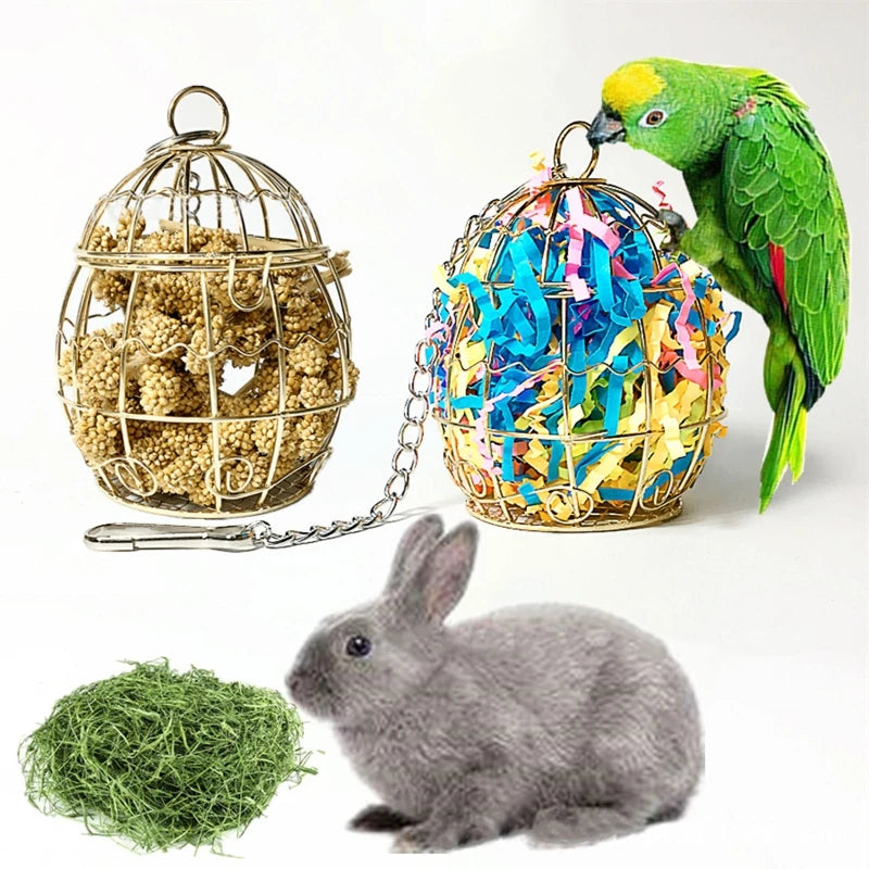 Bird Shredder Toys Stainless Steel Cage Feeder Foraging Parrot Millet Container GXMA