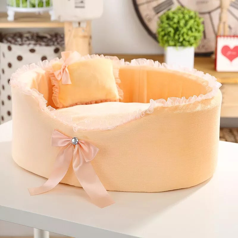 Dog Bed Cat Bed House Round Pet Bed Kennel For Small Dogs Cat Mat Nest Lace With Pillows Fashion Elegant Design S M