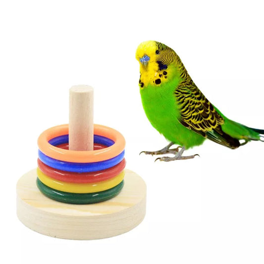 Bird Toys Parrot Wooden Platform Plastic Rings Intelligence Training Chew Puzzle Toy New