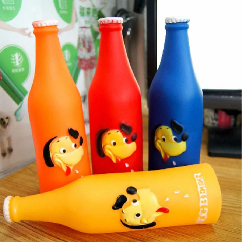 1PCS New Fashion Dog Toys Silicone Beer Bottle Brother Dog Pattern Puppy Pet Play Chew Squeaky Toys for Dogs Cats Pets Supplies