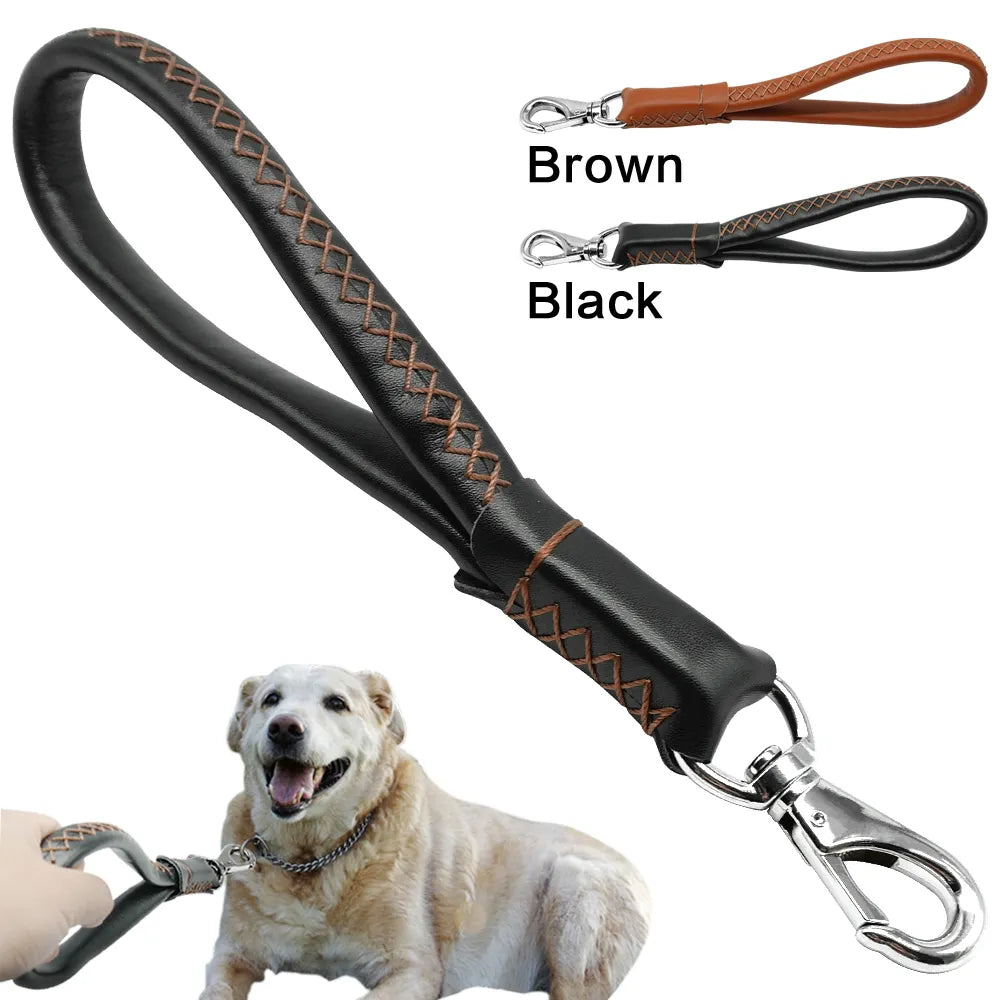 Real Leather Dog Leash Short Dog Leash Genuine Leather Traffic Lead for Large Dogs Training and Walking Heavy Duty 3/4" wide