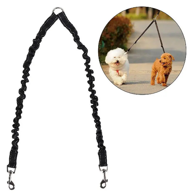 Pet Dog Coupler Leash Double Dog Walking Lead Bungee Elastic Two Dogs Leash Splitter