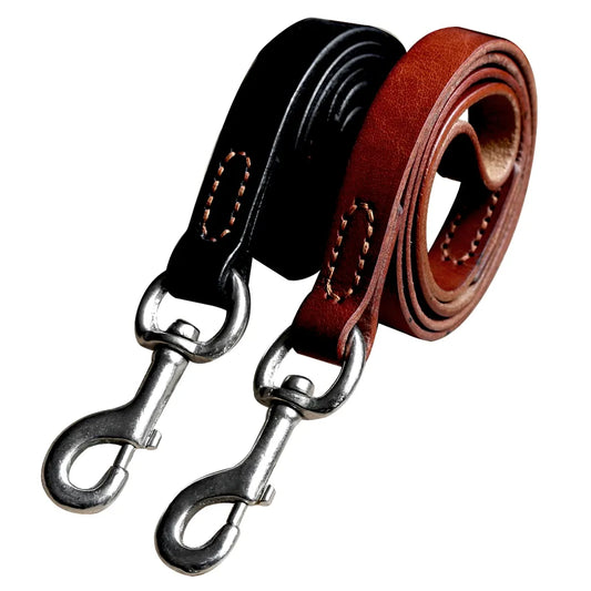 Genuine Leather Dog Leash Pet Training Lead Prevent Bite Black and Brown for German Shepherd Rottweiler Lab