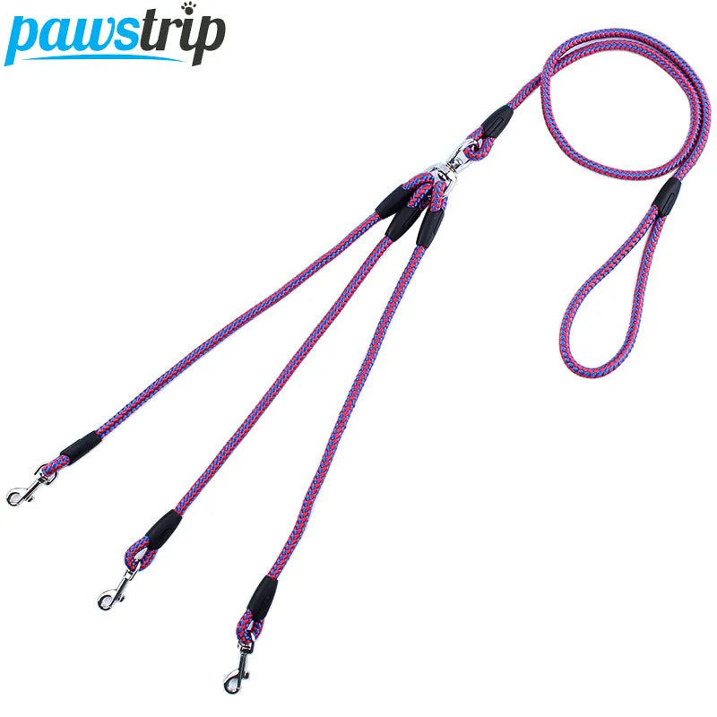 2/3 Way Couplers Pet Walking Running Dog Leash Lead 55" Long Braided Nylon Double Dog Leash Rope For 2/3Dogs