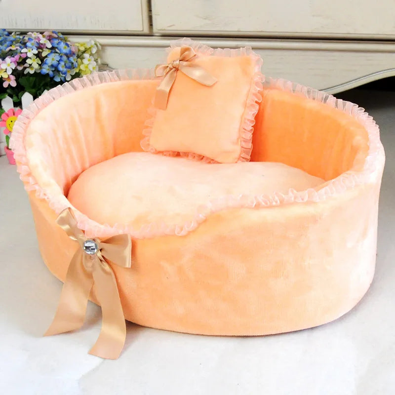 Dog Bed Cat Bed House Round Pet Bed Kennel For Small Dogs Cat Mat Nest Lace With Pillows Fashion Elegant Design S M