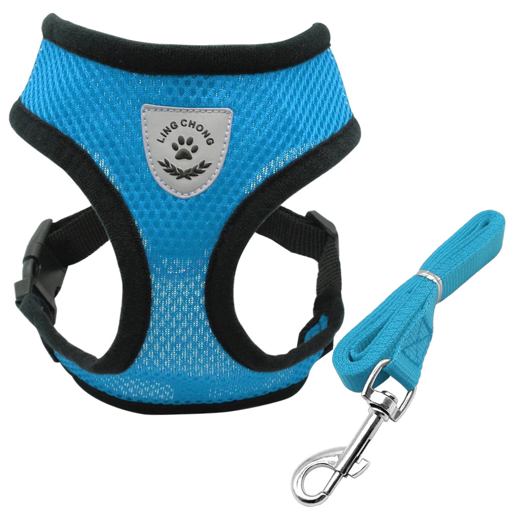 New Soft Breathable Air Nylon Mesh Puppy Dog Pet Cat Harness and Leash Set