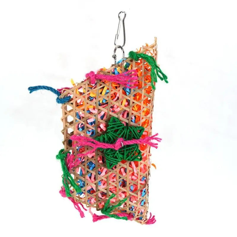 Bird Toys Colorful Bamboo Weave Wooden Swing Parrot Toys Climbing and Biting Bird Cage Accessories