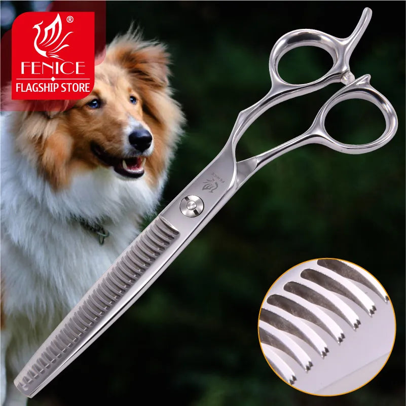 Fenice Professional Japan 440c 6.5 inch pet dog grooming thinning scissors toothed blade shears thinning rate about 35%