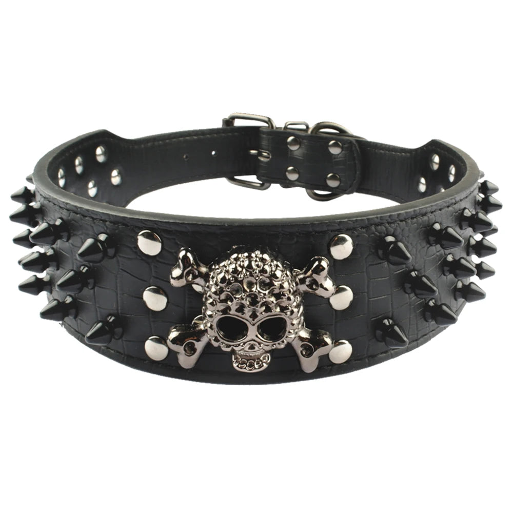 2" Wide Spiked Studded Leather Dog Collar Bullet Rivets With Cool Skull Pet Accessories For Meduim Large Dogs Pitbull Boxer S-XL