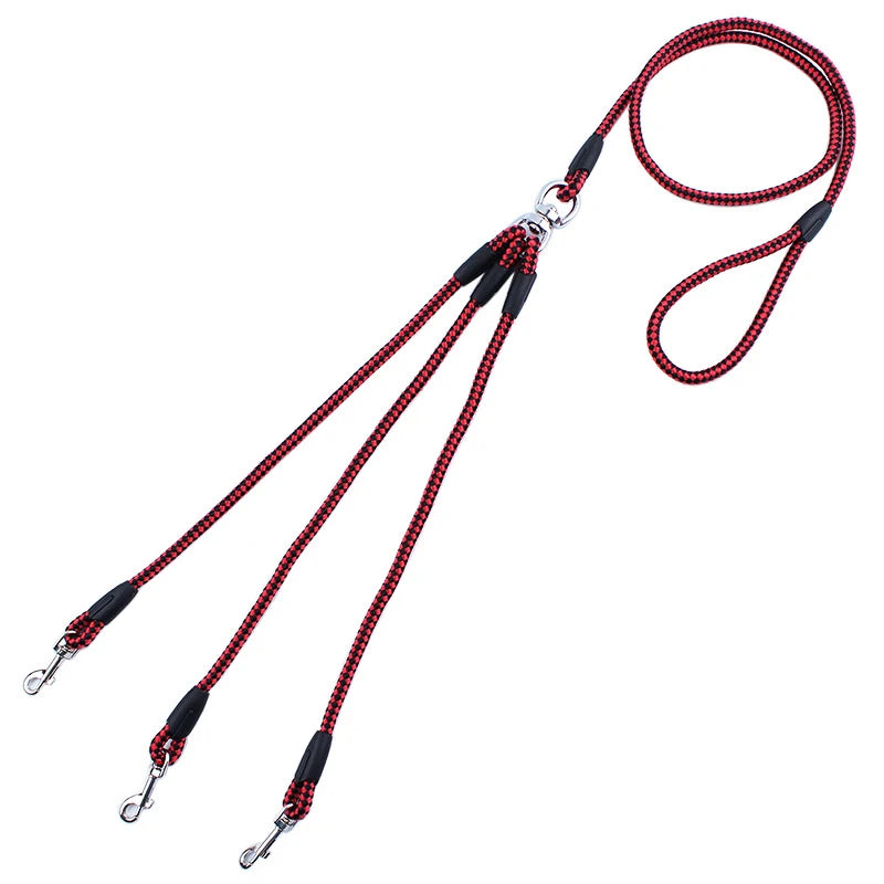 2/3 Way Couplers Pet Walking Running Dog Leash Lead 55" Long Braided Nylon Double Dog Leash Rope For 2/3Dogs