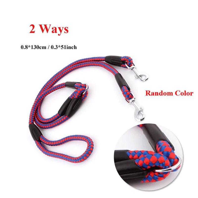 2/3 Way Couplers Pet Walking Running Dog Leash Lead 55" Long Braided Nylon Double Dog Leash Rope For 2/3Dogs