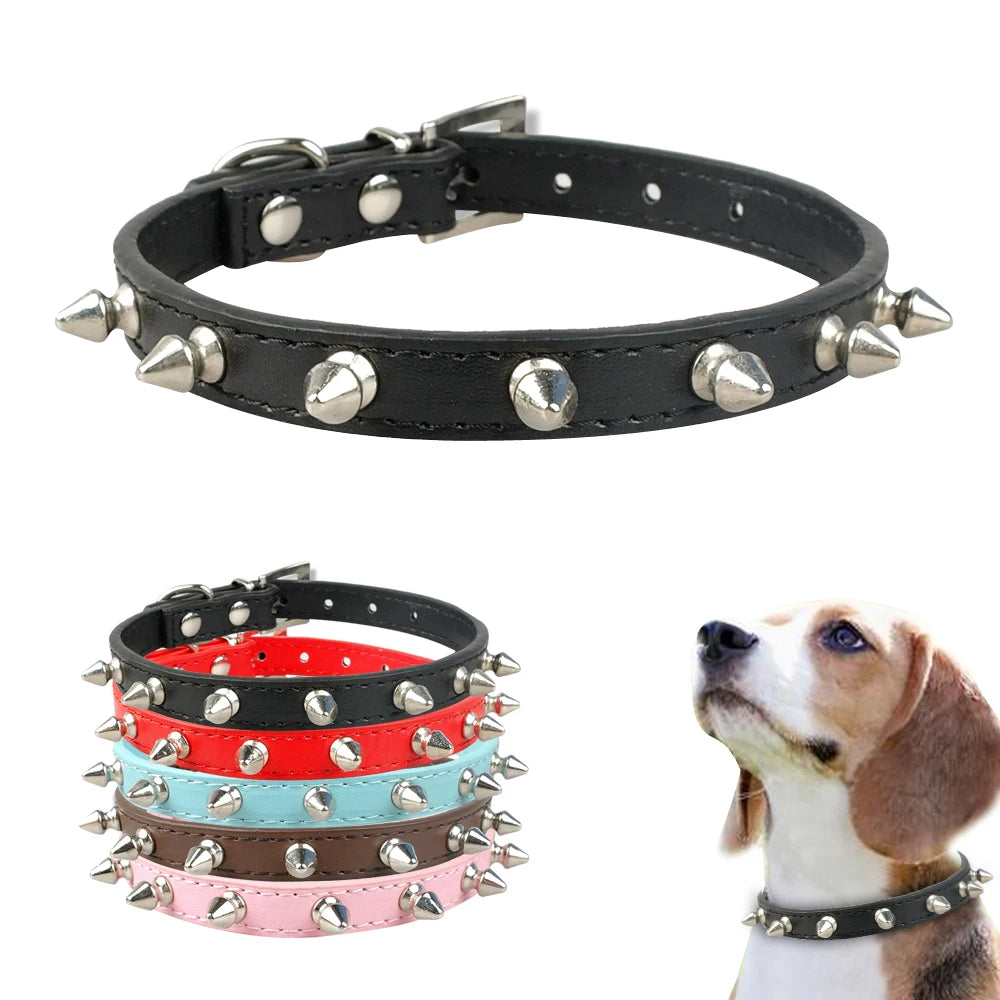 1 Row Cute Rivets Studded Dog Collar Puppy Cat Collars For Small Dogs Chihuahua Yorkies Neck for 8-18" Pink Color