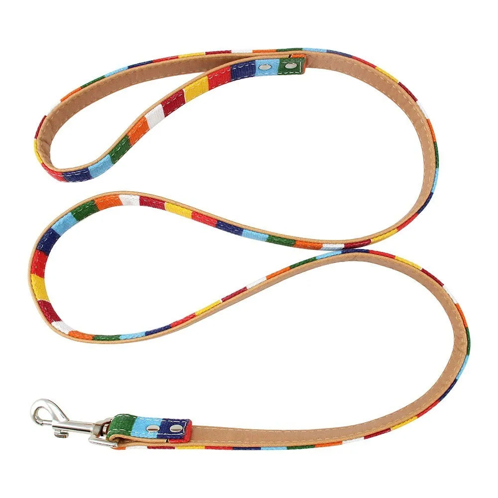 Pet Supplies Durable Padded Dog Leash for Small Medium Big Dog Personalized Color Stripe Canvas Plus Leather Dog Lead Training