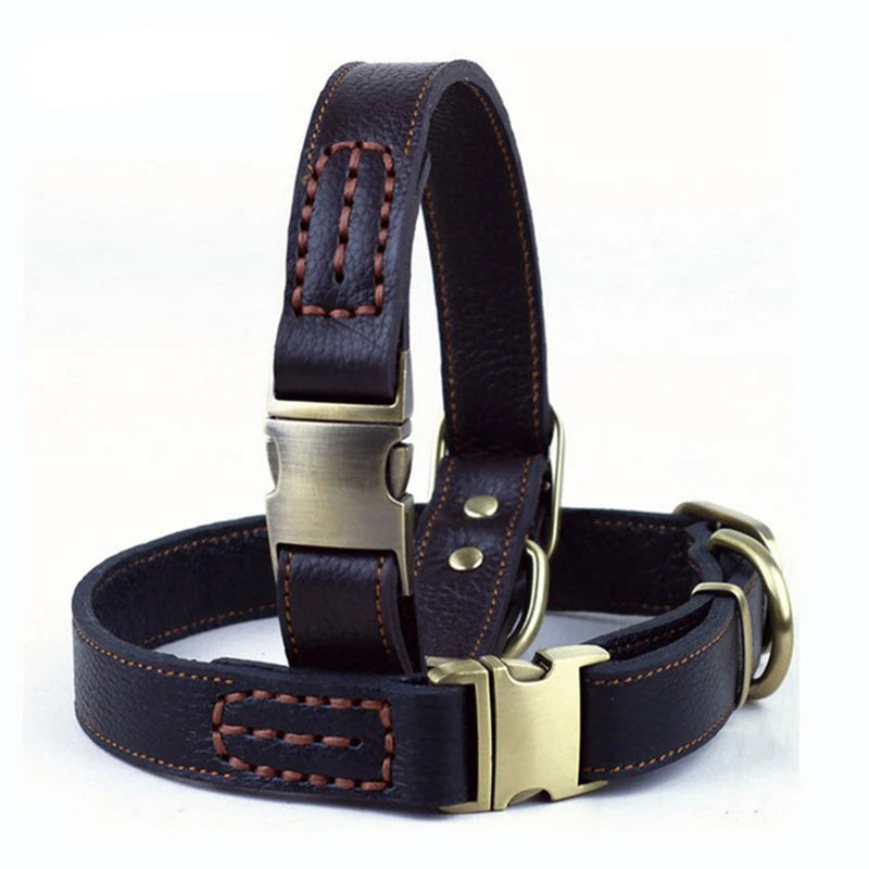 Cowhide Genuine Leather Pet Dog Collars Top Quality Top Grade Pet Training Collars Heavy Duty For Medium Large Dogs Adjustable