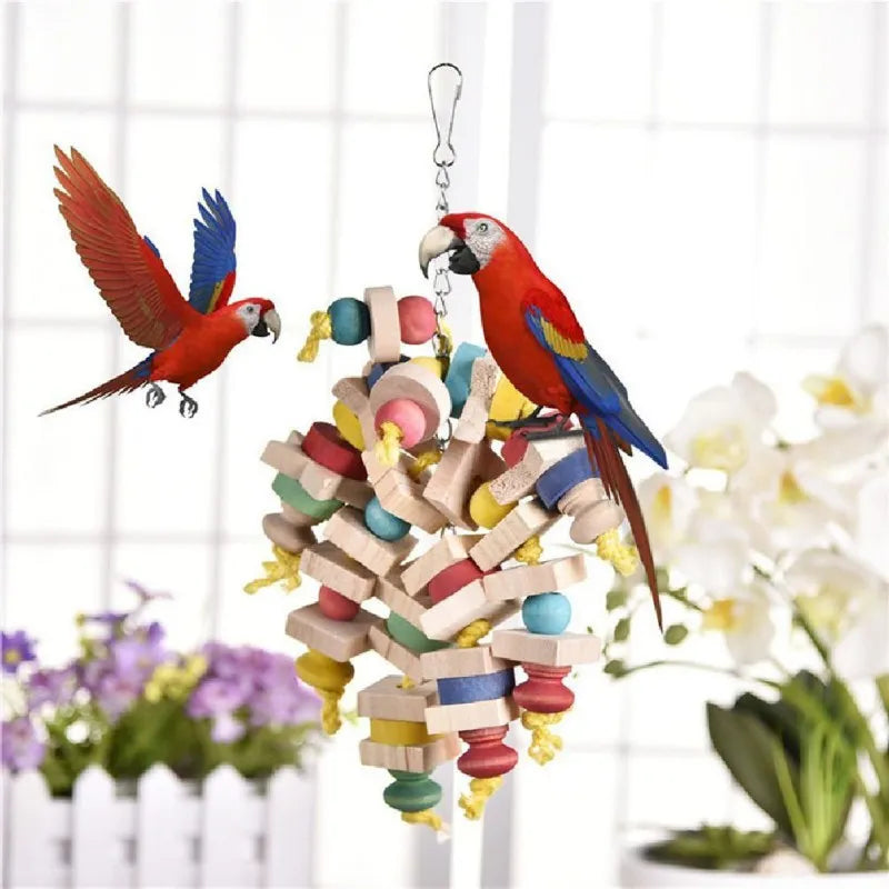 Colorful Parrot Chew Toys Wooden Blocks String Toy Pet Bird Toys Hanging Swing Cage Climbing Ladder Toys Birds Pet Products