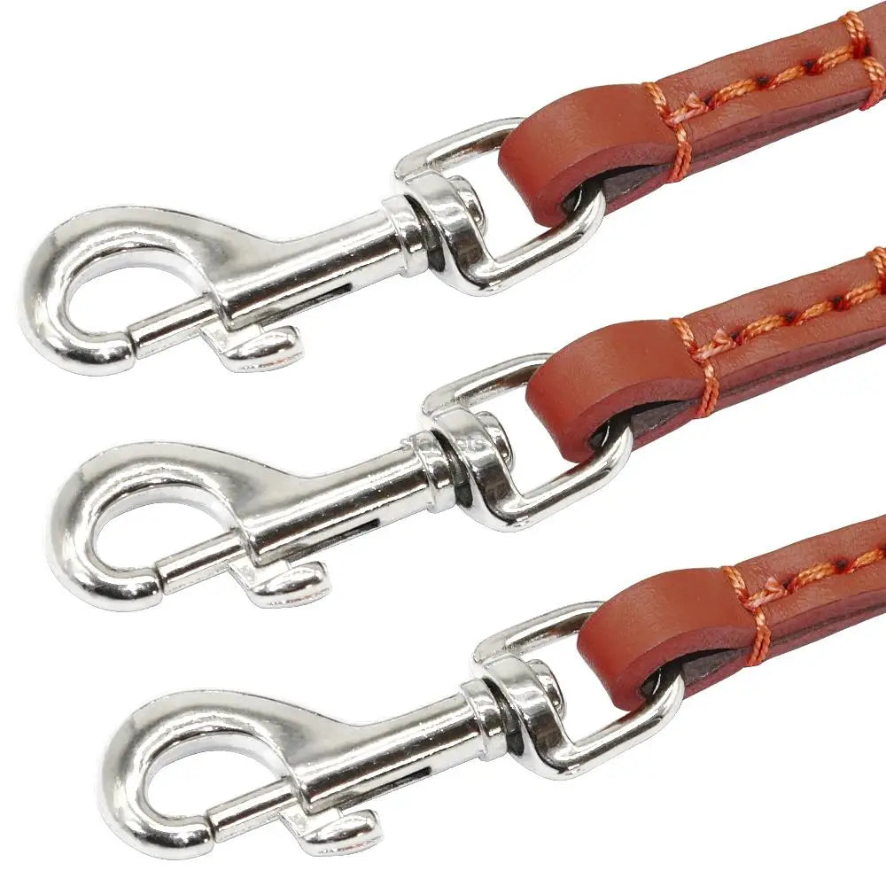 Three Way No Tangle Puppy Dog Leash Coupler Leather Triple Dog Leash Lead Tangle Free For Walking 3 Dogs