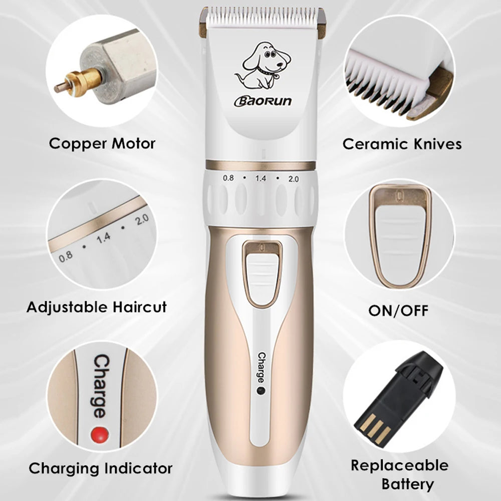 BaoRun Professional Electric Pet Dog Hair Trimmer Rechargeable Animal Grooming Clippers Cat Shaver Haitcut Machine 110-240V AC