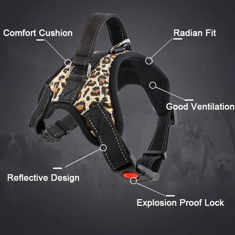 New Pets Dog Harness Vest Reflective Tape Breathable Mesh Pet Dogs Leash Harness S/M/L/XL Dog Collar Accessories Dropship