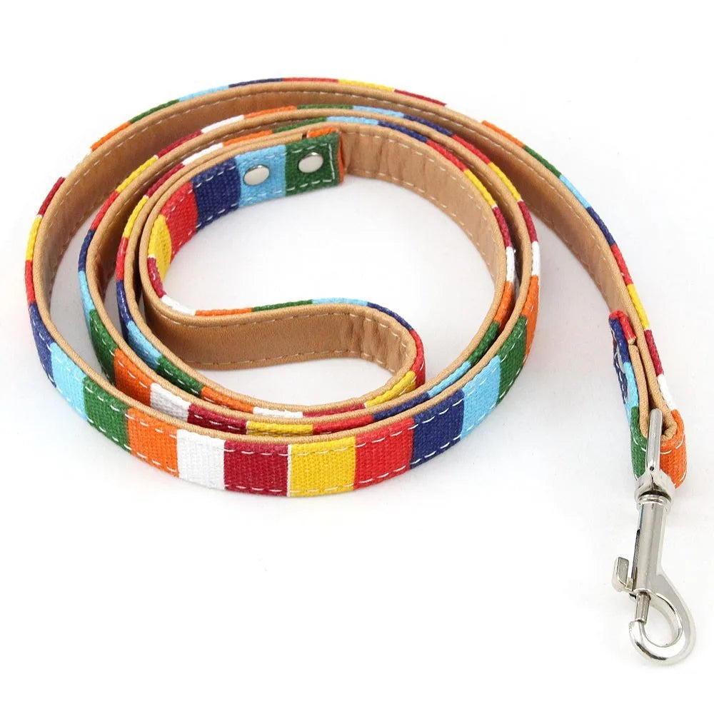 Pet Supplies Durable Padded Dog Leash for Small Medium Big Dog Personalized Color Stripe Canvas Plus Leather Dog Lead Training